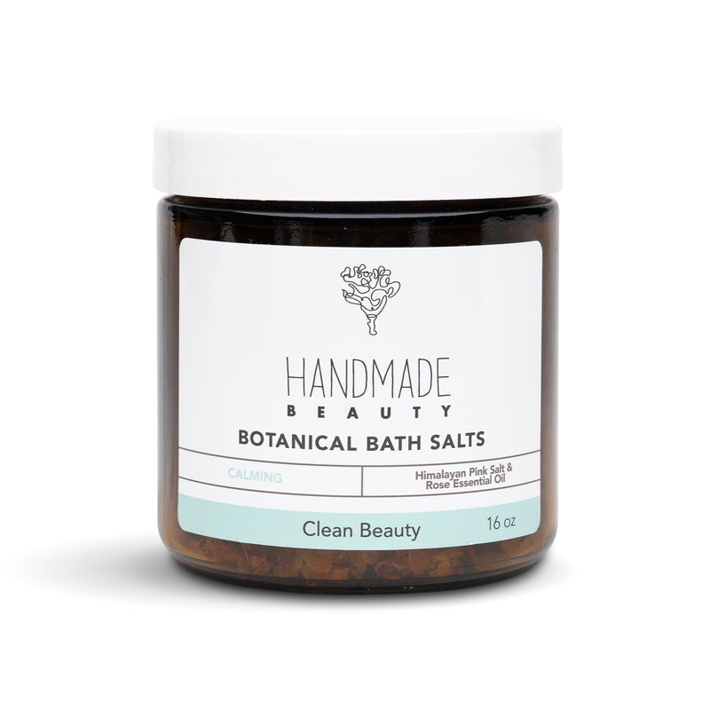 Botanical Bath Salts 16 oz - Handmade Beauty Body Turn your bath into a mini spa with our Botanical  Bath Salts 16 oz . We have blended mineral rich Himalayan Pink Salt, fragrant rose petals and rose essential oils into a soothing a relaxing bath time experience. Rose essential oil hydrate dry skin, has anti-inflammatory properties, and tones the skin. The Pink Himalayan salt is known for its healing properties, exfoliate the skin, packed full of nutrients, and detoxing of the skin. Calming Directions: Spr