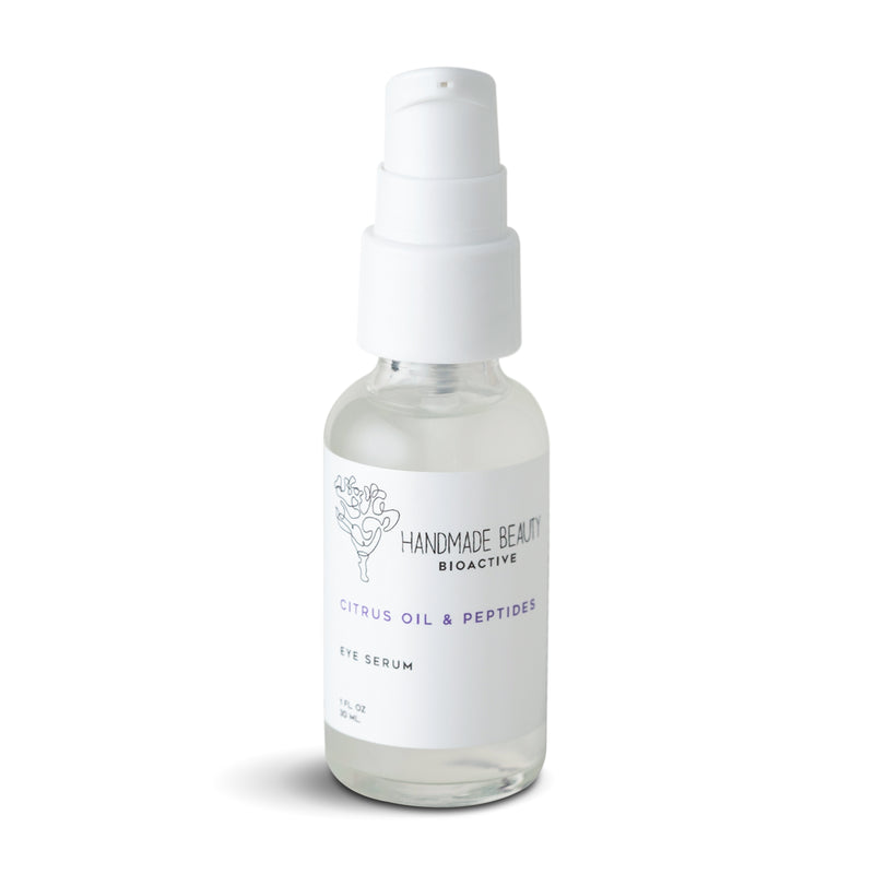 Citrus Oil & Peptides Eye Serum 1 oz (30 ML) - Handmade Beauty Face Citrus Oil &amp; Peptides Eye Serum that targets fine lines around the eyes KEY BENEFITS Minimizes the appearance of fine lines &amp; wrinkles Improves circulation to visibly reduce dark circles &amp; puffiness Rehydrates eye area to help even skin tone Turn on youth by minimizing the appearance of wrinkles, dark circles, and puffiness around the eyes. Our Eye Corrector Serum is designed to brighten the skin by fighting off fatigue, aging, 